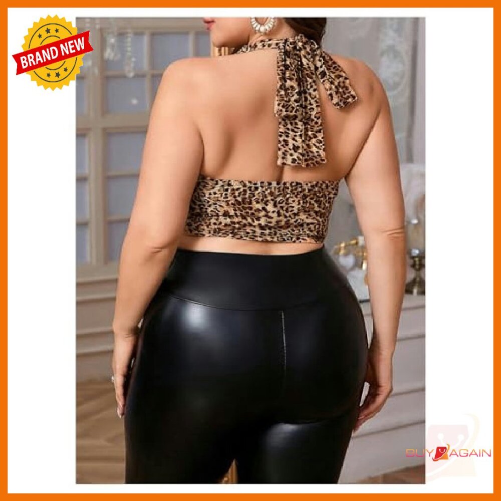 Plus Size Leopard Halter Top Backless Draped Fron… - image 4